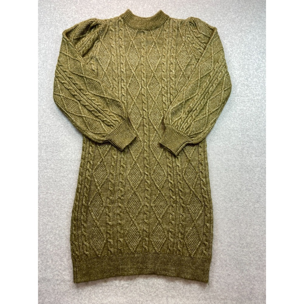 Ophelia Roe Sweater Dress Womens Large Olive Green Cable Knit Long Sleeve Mock N - Picture 4 of 12